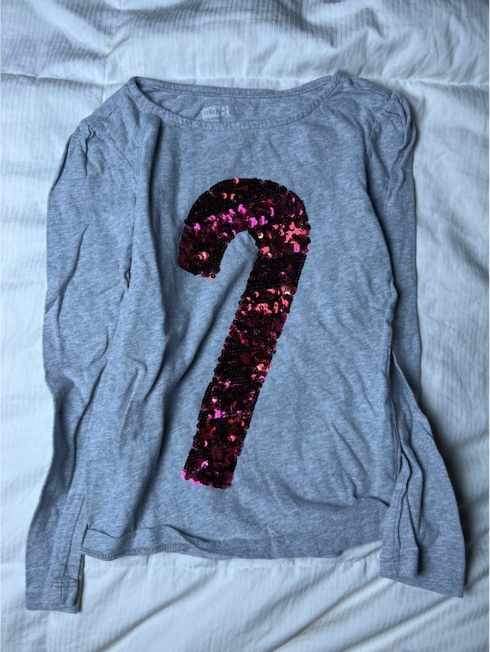 Crazy 8 Girls gray red equined candy cane long sleeve top size 7-8